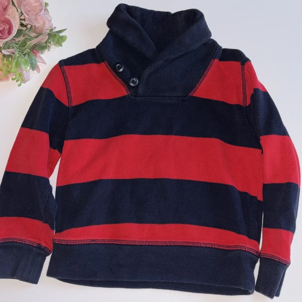 Navy Blue And Red Rolled Neck Knit Boys Sweater XS 4-6 GAP PREPPY BLUE Red